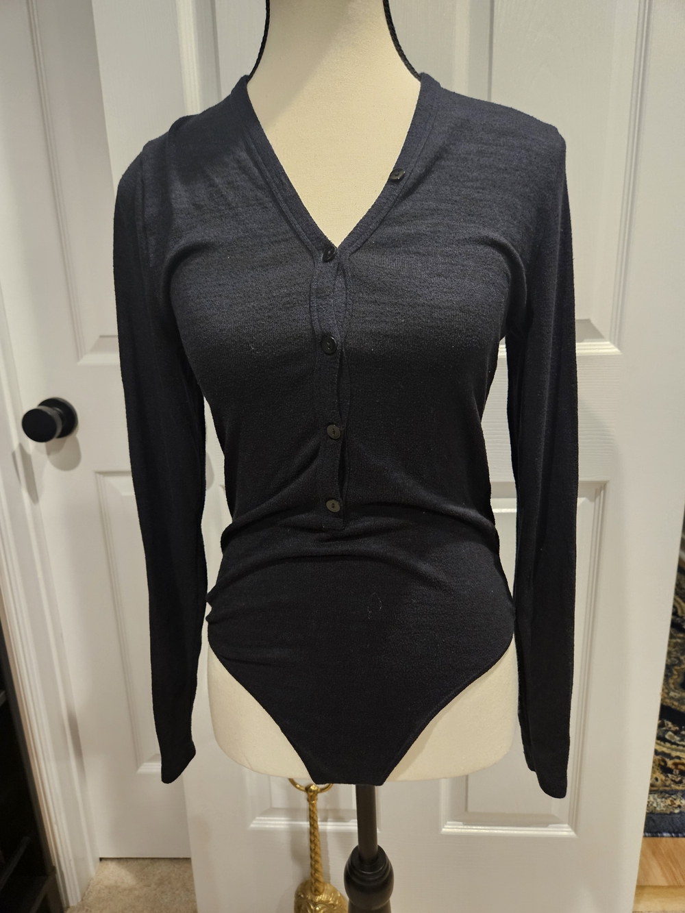 Abercrombie & Fitch Black Long-Sleeve V-Neck Button Bodysuit Soft A&F Cozy